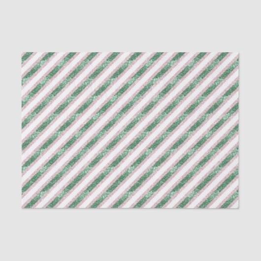 Blush Pink Green Glitzy Stripes Christmas 薄葉紙 (正面)