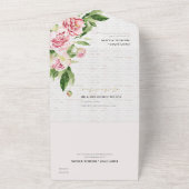 BLUSH PINK GREEN PEONY FLORAL BRICK WASH WEDDING オールインワン招待状 (外側)