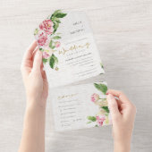 BLUSH PINK GREEN PEONY FLORAL BRICK WASH WEDDING オールインワン招待状 (貼ってはがせる)