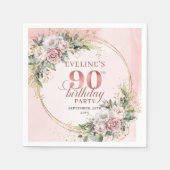 Blush Pink Greenery Floral 90th Birthday Party   スタンダードカクテルナプキン (正面)