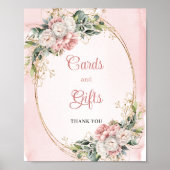Blush Pink Greenery Glitter Cards and Gifts Shower ポスター (正面)
