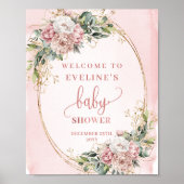 Blush Pink Greenery Glitter Welcome Baby Shower  ポスター (正面)