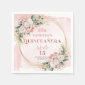 Blush Pink Greenery Quinceañera Party Napkins スタンダードカクテルナプキン (正面)
