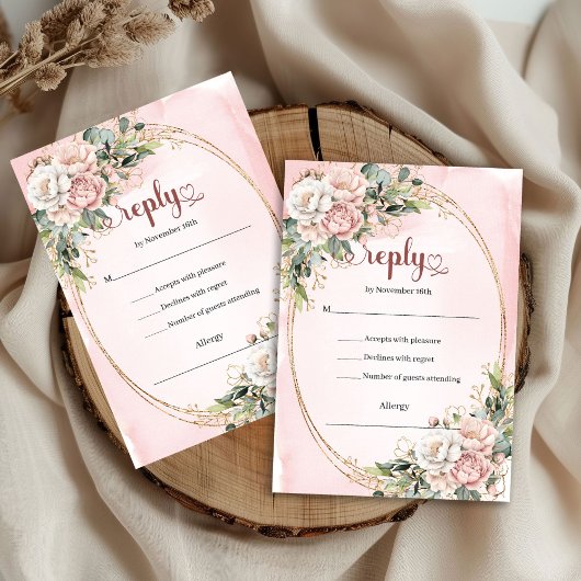 Blush Pink Greenery Watercolor Wedding RSVP Card