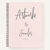 Blush Pink Grey Script Name Artwork Sketchbook ノートブック (正面)
