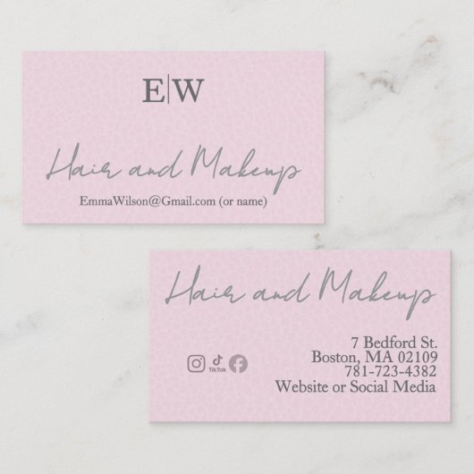  Blush Pink Hair & Beauty Business Card SM Icons 名刺 (正面/裏面)