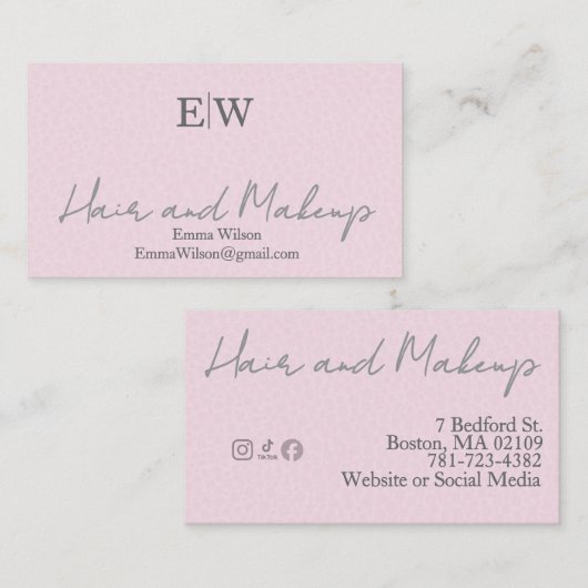 Blush Pink Hair & Beauty Business Card SM Icons 名刺 (正面/裏面)