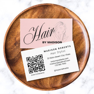 Blush Pink Hair Stylist QR Code  Business Card 名刺