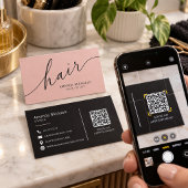Blush Pink Hair Stylist Script QR Code 名刺