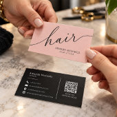 Blush Pink Hair Stylist Script QR Code 名刺