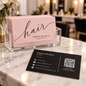 Blush Pink Hair Stylist Script QR Code 名刺