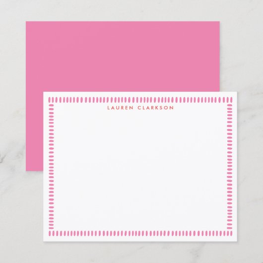 Blush Pink Hand Painted Stripe Border Note card 招待状 (正面/裏面)