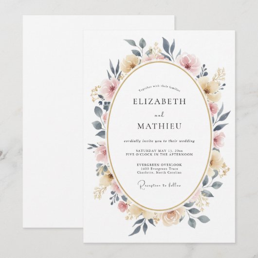 Blush Pink Harmonious Spring Wedding 招待状 (正面/裏面)