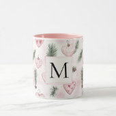 Blush Pink Hearts Christmas Monogram マグカップ (中央)