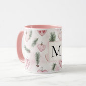 Blush Pink Hearts Christmas Monogram マグカップ (正面左)