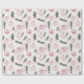 Blush Pink Hearts Christmas Pine Cones ラッピングペーパー (フラット)