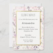 Blush Pink Hearts Purple Flowers Birthday 招待状 (正面)