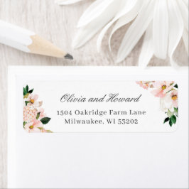 Blush Pink Hydrangea Floral Elegant Return Address ラベル