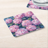 Blush Pink Hydrangeas Floral スクエアペーパーコースター (アングル)