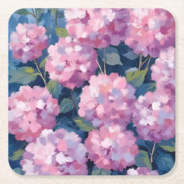 Blush Pink Hydrangeas Floral スクエアペーパーコースター
