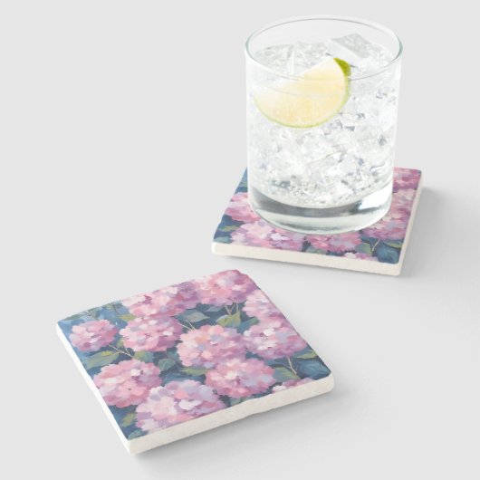 Blush Pink Hydrangeas Floral ストーンコースター (横)