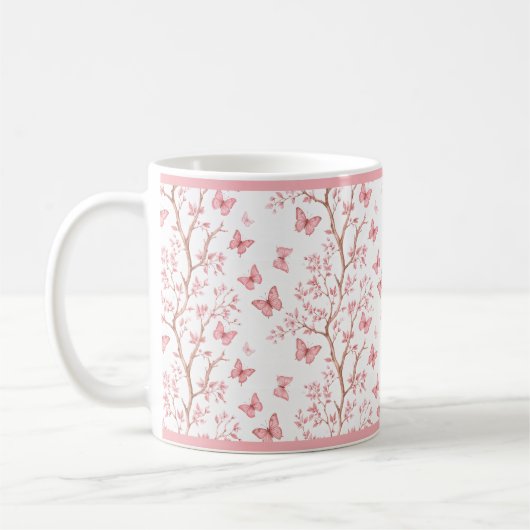 Blush Pink Ink Outlined Floral Mug コーヒーマグカップ (左)