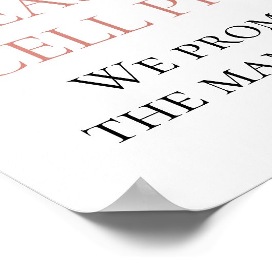 Blush Pink Ivory Floral Unplugged Wedding Ceremony ポスター (角)