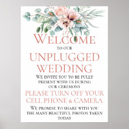 Blush Pink Ivory Floral Unplugged Wedding Ceremony ポスター