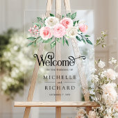 Blush Pink Ivory Floral Wedding Welcome アクリルサイン