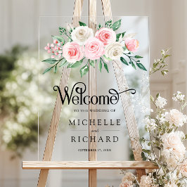 Blush Pink Ivory Floral Wedding Welcome アクリルサイン