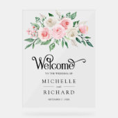 Blush Pink Ivory Floral Wedding Welcome アクリルサイン (正面)