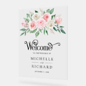 Blush Pink Ivory Floral Wedding Welcome アクリルサイン (傾斜)