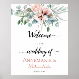 Blush Pink Ivory Poppy Peony Floral Wedding Sign ポスター