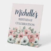 Blush Pink Ivory Sage Floral Birthday Welcome 台座サイン (正面)