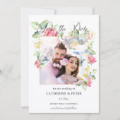 Blush Pink/Ivory Watercolor Roses Photo Wedding セーブザデート (正面)