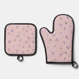 Blush Pink Japanese Rosemary Floral Pattern 鍋つかみ&鍋敷きセット