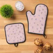 Blush Pink Japanese Rosemary Floral Pattern 鍋つかみ&鍋敷きセット (トップダウン)