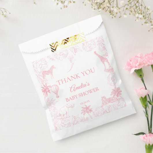 Blush Pink Jungle Safari Animals Baby Shower フェイバーバッグ (封をした状態)
