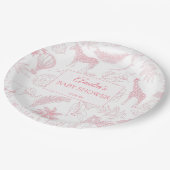 Blush Pink Jungle Safari Animals Baby Shower ペーパープレート (アングル)