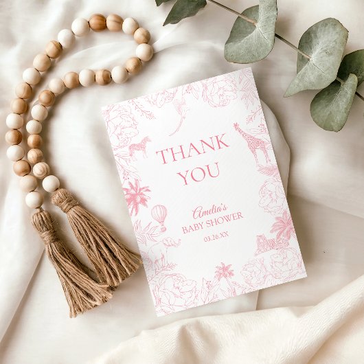 Blush Pink Jungle Safari Animals Baby Shower Thank サンキューカード