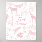 Blush Pink Jungle Safari Baby Shower Food Sign ポスター (正面)