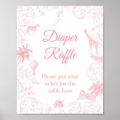 Blush Pink Jungle Safari Diaper Raffle Sign ポスター (正面)