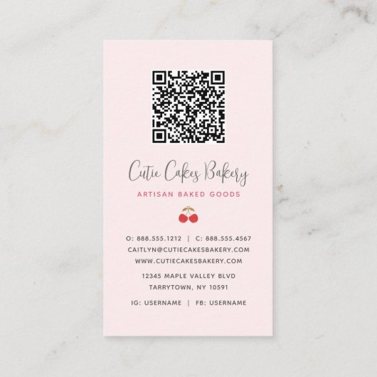 Blush Pink Kitchen Mixer Checkered QR Code Bakery 名刺 (裏面)