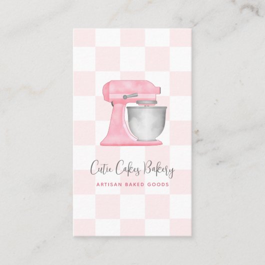 Blush Pink Kitchen Mixer Checkered QR Code Bakery 名刺 (正面)