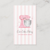 Blush Pink Kitchen Mixer Stripes QRコード ベーカリー 名刺 (正面)