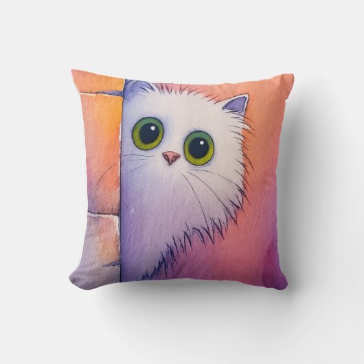 Blush Pink Kitty Whimsical Watercolor Art クッション (正面)