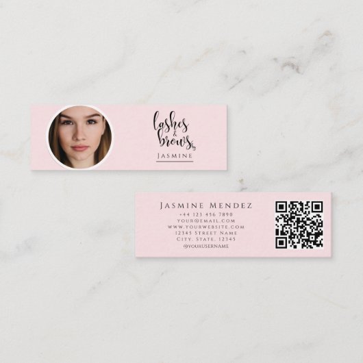 Blush Pink Lashes And Brows Professional Photo Qr スキニー名刺 (正面/裏面)