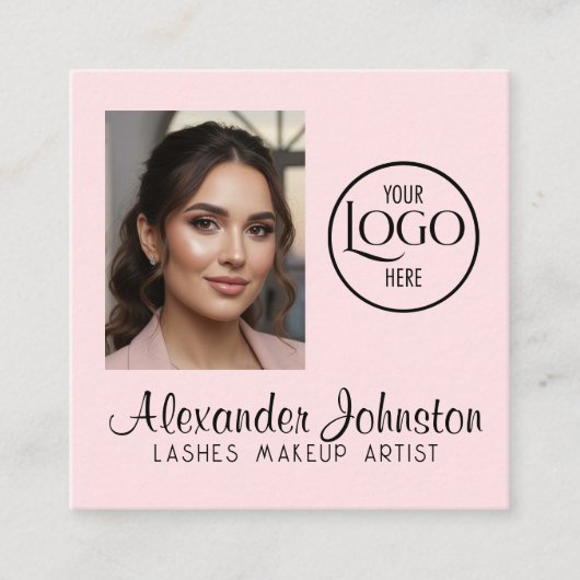 Blush Pink Lashes Makeup Artist Photo QR Code スクエア名刺 (正面)