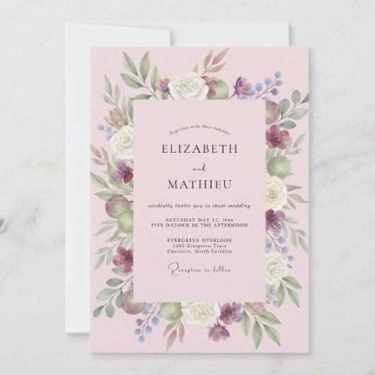 Blush Pink Lavish Spring Wedding 招待状 (正面)