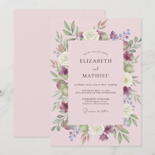 Blush Pink Lavish Spring Wedding 招待状 (正面/裏面)